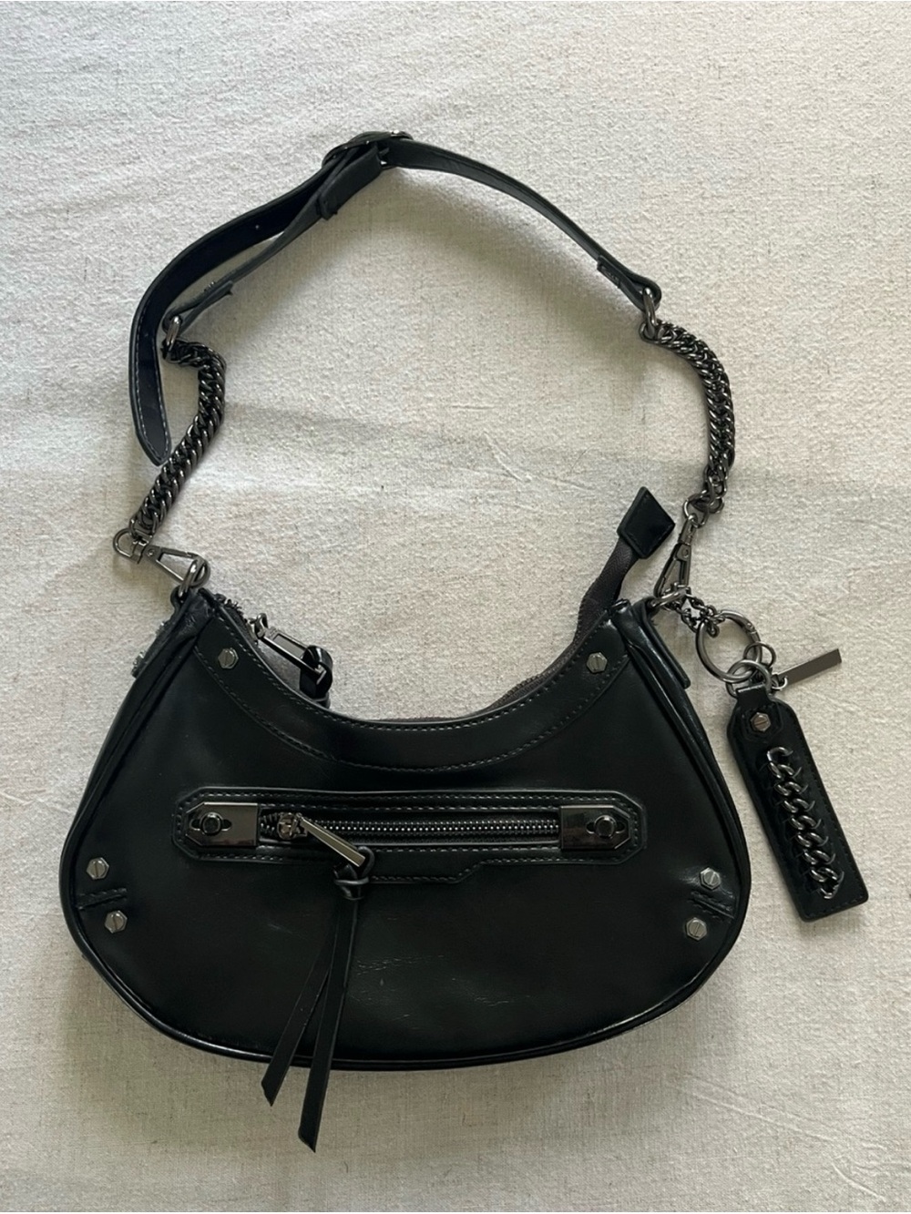 ALDO Y2K Studded Crescent Shoulder Bag with Chain Strap - Gunmetal Hardware